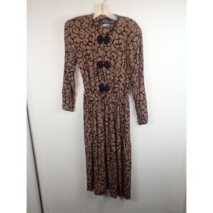 Bichon by Cynthia Howie Brown Maxi Dress Vintage Black Button Flower Size 14